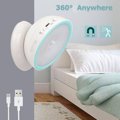 Luz Nocturna LED con Sensor de Movimiento 360° - Recargable para Dormitorio y Pasillos