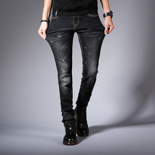 Pantalones Jeans Slim Fit Hombre Estilo Coreano Elásticos Negro