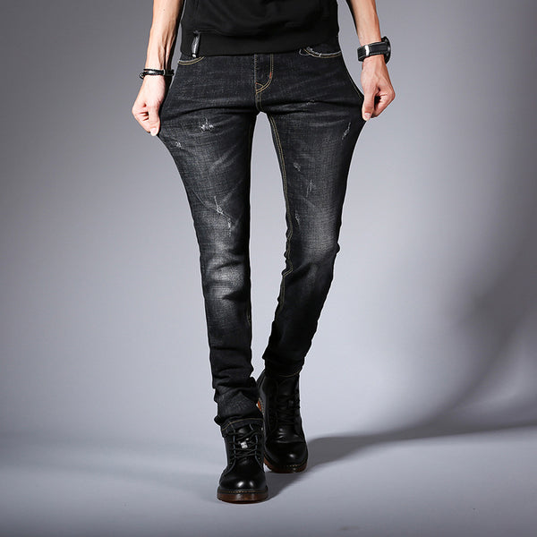 Pantalones Jeans Slim Fit Hombre Estilo Coreano Elásticos Negro