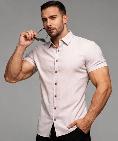 Camisa Casual Suelta a Cuadros de Manga Corta para Hombre