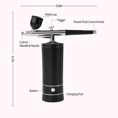 Black and silver oxygen injection beauty instrument with nano spray gun and two clear liquid bottles, spraying colorful mist. - Image 9