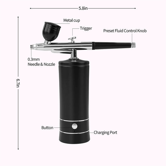 Black and silver oxygen injection beauty instrument with nano spray gun and two clear liquid bottles, spraying colorful mist. - Image 9