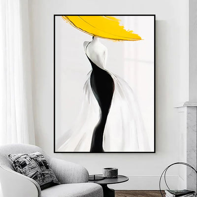 Cuadro Abstracto Mujer Moderna Sombrero Amarillo - Arte Óleo Nórdico Lujo para Sala - Image 10