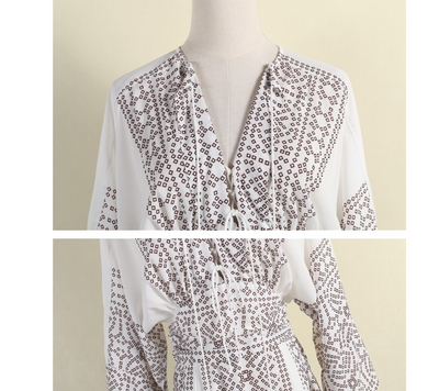 Vestido Kimono Moderno con Encaje y Estampado de Puntos - Escote en V Europeo - Image 8