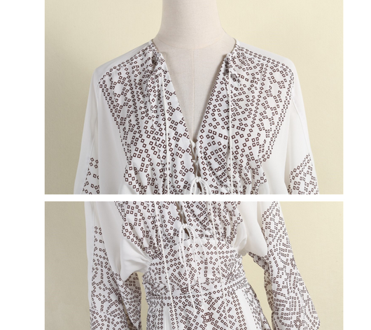 Vestido Kimono Moderno con Encaje y Estampado de Puntos - Escote en V Europeo - Image 8