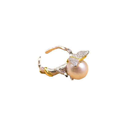 Anillo de Plata 925 con Perla de Agua Dulce Natural y Diseño Vintage Mariposa - Image 2