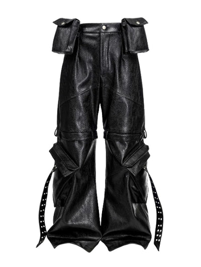 Pantalones de Cuero con Doble Cintura y Cintas Fluidas - Image 4