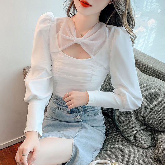 Blusa Ajustada de Malla con Escote en Clavícula y Manga Larga - Image 7