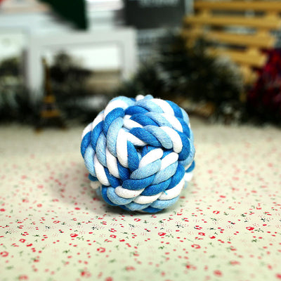 Pink and white braided cotton rope ball pet toy for dogs, designed for chewing and play. - Image 5
