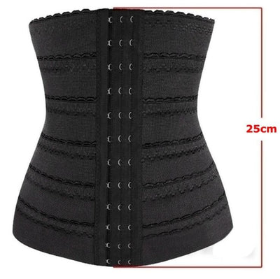 Beige waist trainer with hook-and-eye closures worn by a woman, designed for slimming and body shaping. - Image 3
