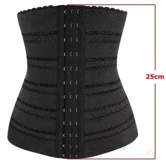 Beige waist trainer with hook-and-eye closures worn by a woman, designed for slimming and body shaping. - Image 3