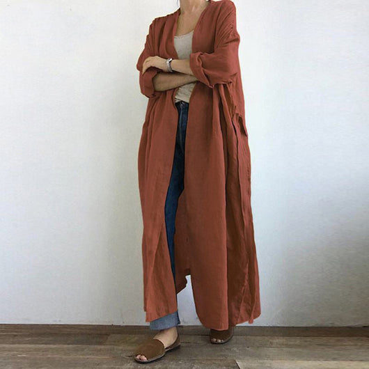 Gabardina Larga Casual de Manga Larga para Mujer - Image 15