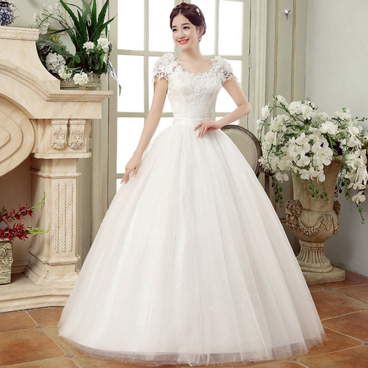 Vestido de Novia Primavera Coreano con Encaje Floral y Hombros Descubiertos