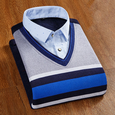 Suéter de Punto Grueso con Falsa Doble Capa para Hombre - Image 10