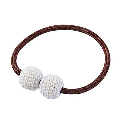 Magenta elastic curtain tieback with two white pearl-beaded spheres, designed to hold curtains elegantly. - Image 13