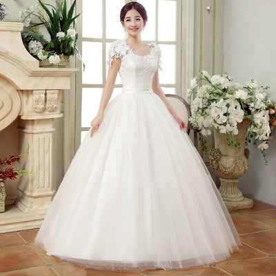 Vestido de Novia Primavera Coreano con Encaje Floral y Hombros Descubiertos - Image 4