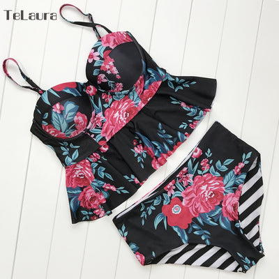 Bikini Realzador de Talle Alto con Estampado Floral - Traje de Baño Dos Piezas para Mujer - Image 4