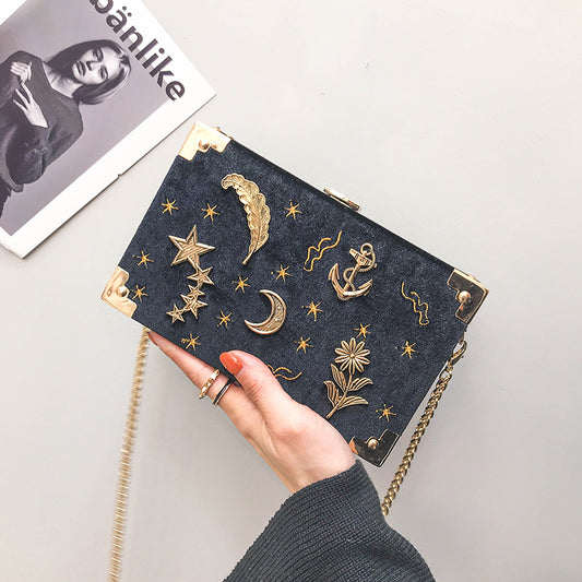 Bolso Bandolera Cuadrado con Bordado de Estrellas