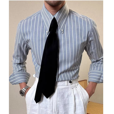 Camisa Casual Retro de Rayas Blancas para Hombre - Image 3