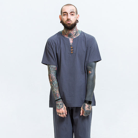 Camiseta Hombre Algodón y Lino Suelta - Image 12