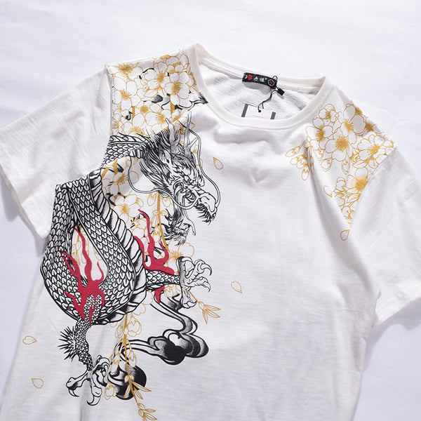 Playera Bordada Dragón Tigre Manga Corta