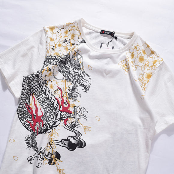 Playera Bordada Dragón Tigre Manga Corta