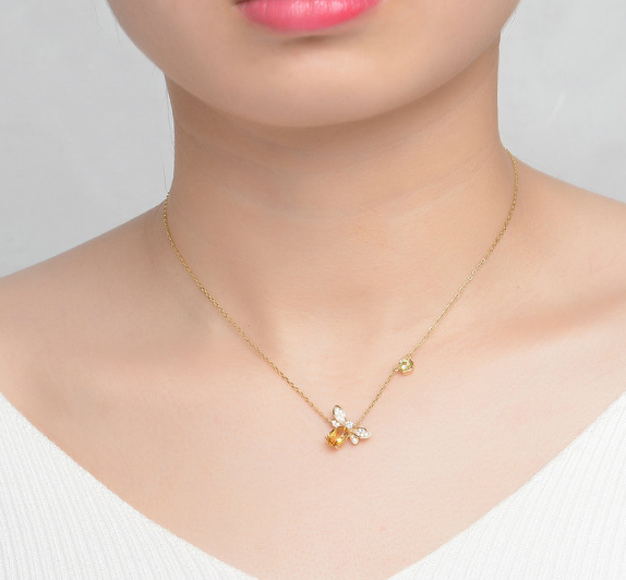 Collar de Abeja con Incrustación de Citrino y Peridoto Natural