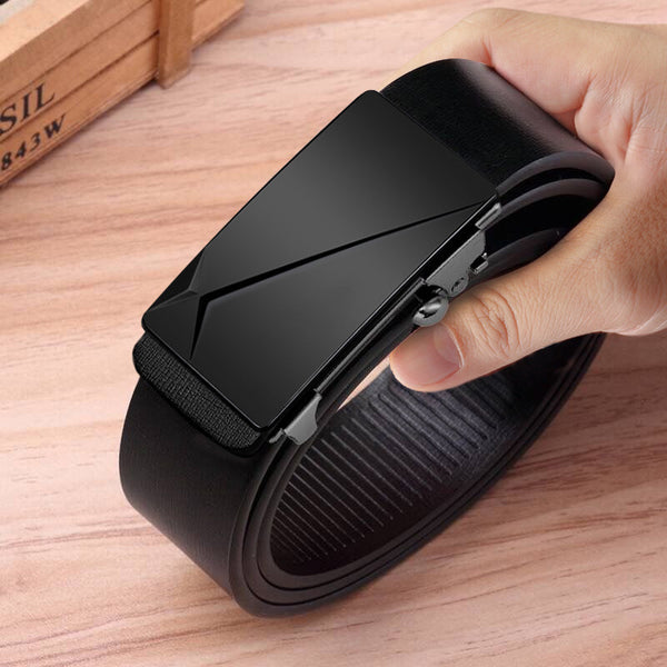 Cinturón de Cuero Automático para Hombre - Hebilla sin Agujeros Piel Doble Capa