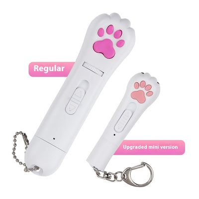 Light purple paw-shaped cat laser pointer toy with USB charging, featuring multiple red laser patterns, soft white light, and UV light. - Image 2