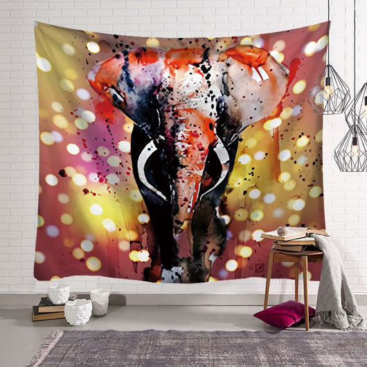 Vibrant multicolor elephant tapestry with a black background, featuring an abstract design for wall decor. - Image 5