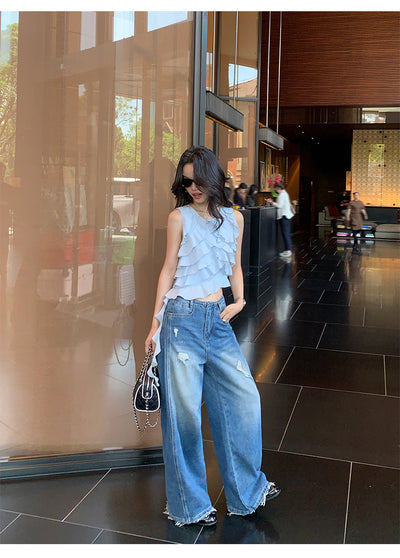 Blusa Sin Mangas con Volantes Irregulares para Mujer - Image 16