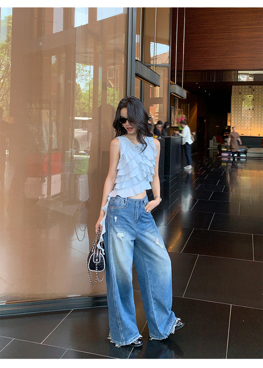 Blusa Sin Mangas con Volantes Irregulares para Mujer - Image 16