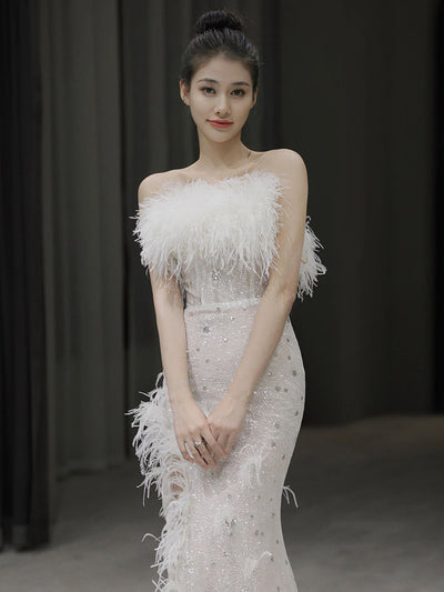 Vestido Fiesta Elegante sin Mangas con Plumas - Image 10