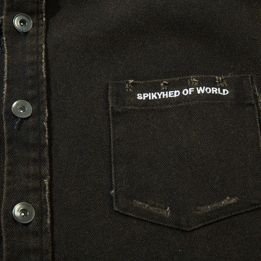 Camisa Denim Desgastado con Estampado Cruzado para Hombre - Image 4