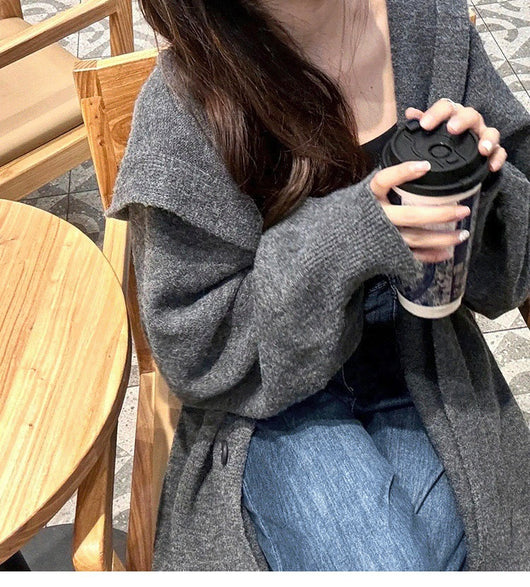 Cardigan Largo con Capucha Estilo Coreano Tejido para Mujer - Image 22