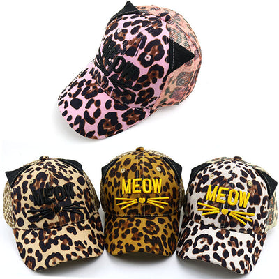Gorra de Béisbol Infantil Estampado Leopardo con Bordado de Gato