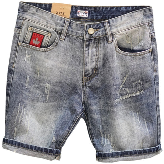 Pantalones Cortos Denim Rotos con Dobladillo Fuzzy - Estilo Retro Trendy para Hombre - Image 4