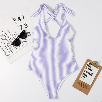 Traje de Baño Entero Ajustado con Estampado de Rayas - Image 8