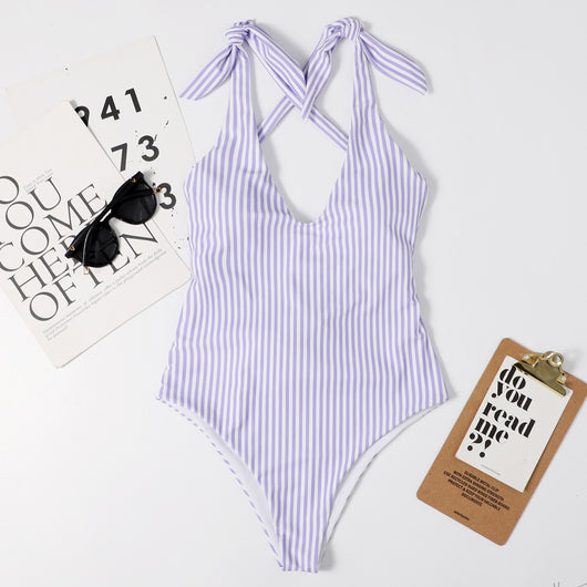 Traje de Baño Entero Ajustado con Estampado de Rayas - Image 8