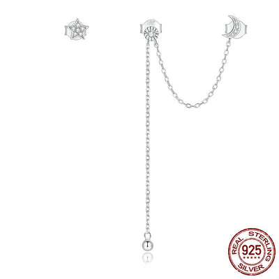 Aretes de Plata 925 Estrella y Luna con Borla Larga - Image 10