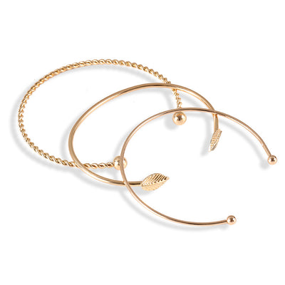 Pulsera de Tres Piezas con Hojas de Personalidad Simple - Image 6