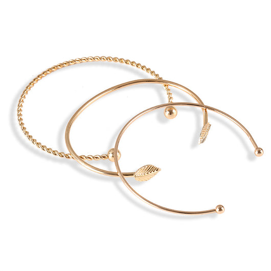 Pulsera de Tres Piezas con Hojas de Personalidad Simple - Image 6