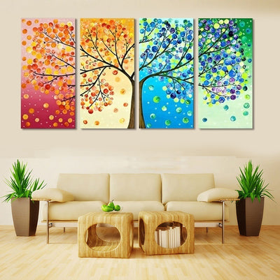 Cuadro Canvas Árbol Multicolor - Impresión HD Puzzle Decorativo 4 Piezas