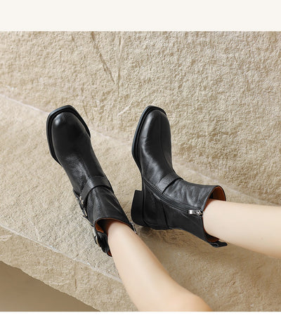 Botas Cortas de Tacón Grueso Retro Versátiles - Image 11