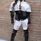 Conjunto de Pantalón y Blusa Slim Fit con Patchwork en Blanco y Negro