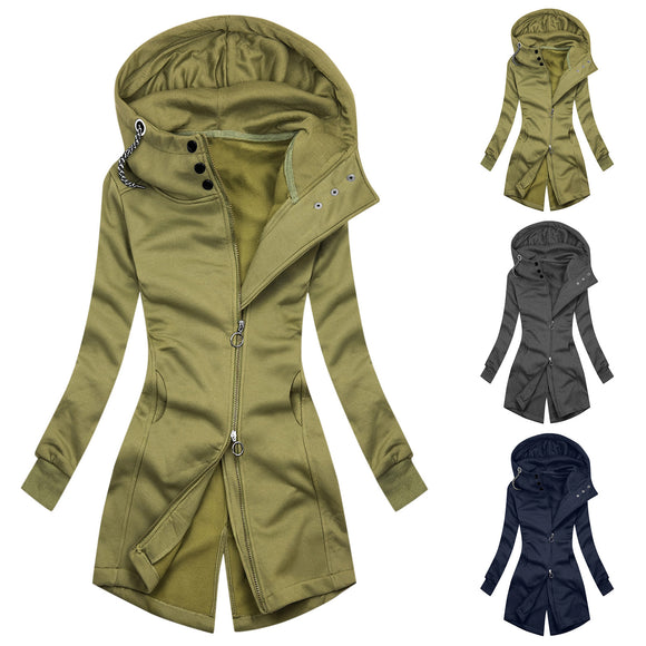 Sudadera con Capucha Casual Bicolor para Mujer con Cierre Deslizante Doble