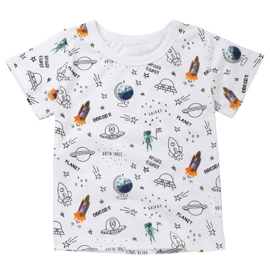 Playera Infantil de Algodón con Estampado Cartoon - Manga Corta Verano