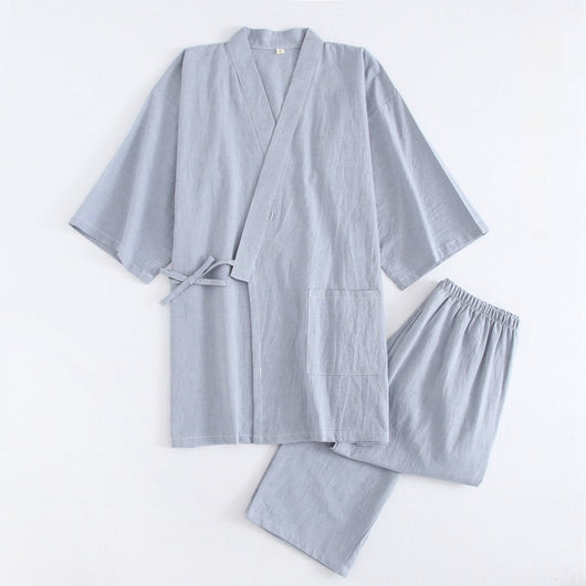 Pijama de Algodón Rayado para Pareja - Conjunto Kimono Japonés Cómodo - Image 14