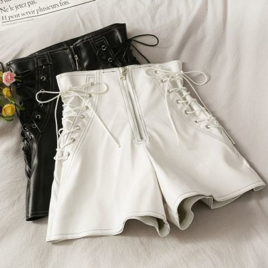 Shorts de Cuero Delgado para Mujer Primavera Otoño Ajustado con Cierre - Image 5
