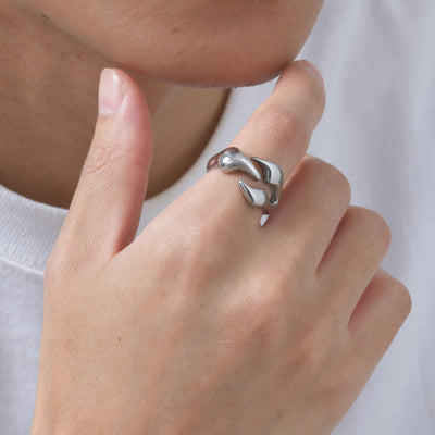 Anillo de Acero Inoxidable con Diseño Geométrico Irregular para Hombre
